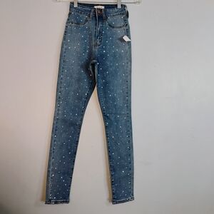 AP by Aphrodite Jeans High Rise Blue Light Wash Jeans Rhinestone Details Size 1